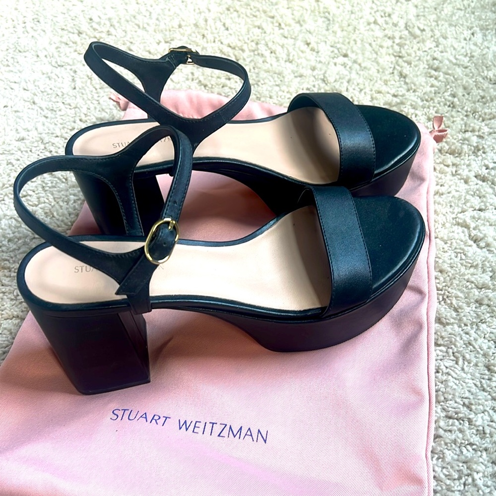 STUART WEITZMAN, Black
Gala 91MM Leather Platform Sandals, 7.5